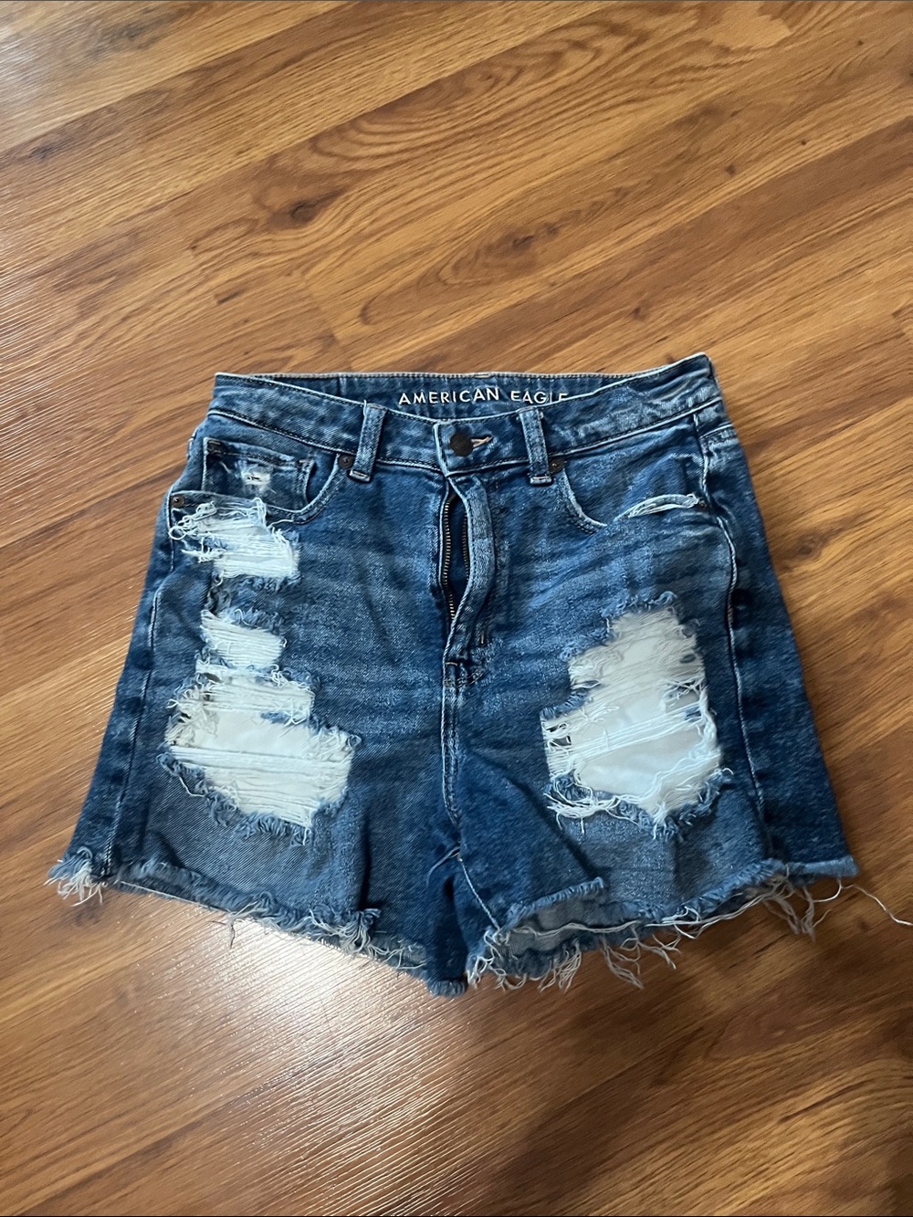 American Eagle Outfitters Dark Blue Distressed Denim Shorts